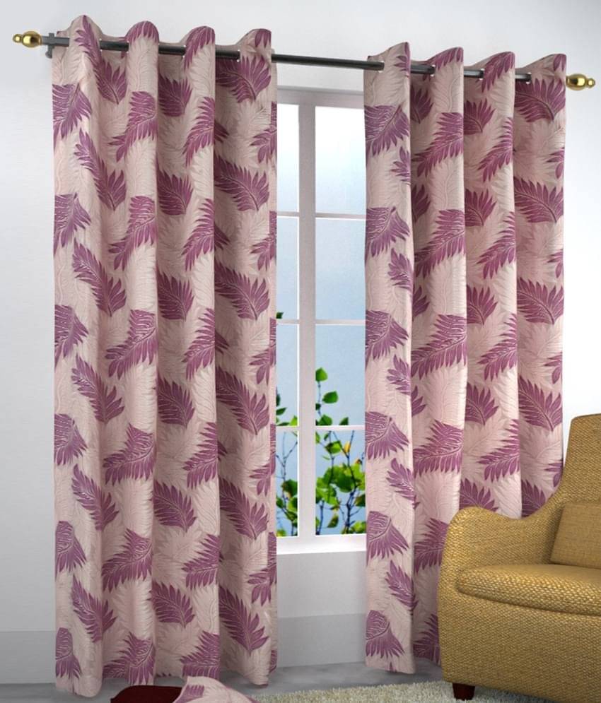 Homefab India Floral Semi-Transparent Eyelet Door Curtain 7ft (Pack of 2) - Purple Homefab India Floral Semi-Transparent Eyelet Door Curtain 7ft (Pack of 2) - Purple