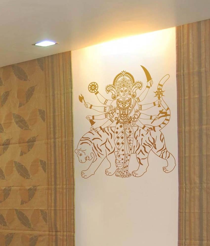     			WallDesign Durga with Tiger Copper Wall Sticker (Small)