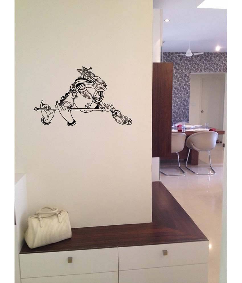     			WallDesign Krishna with Flute Black Wall Sticker (Small)