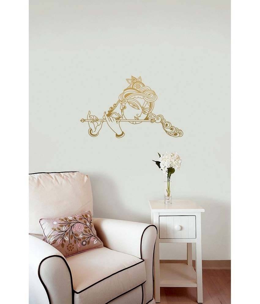     			WallDesign Krishna with Flute Gold Wall Sticker (Small)