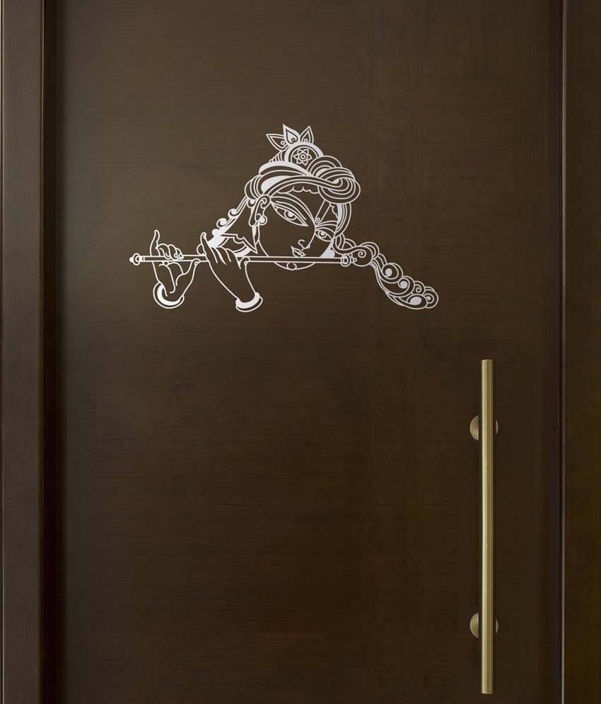     			WallDesign Krishna with Flute Silver Wall Sticker (Small)