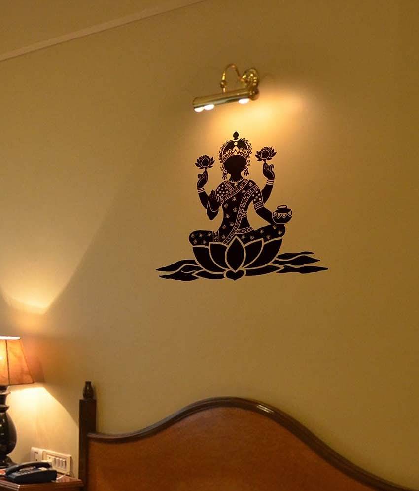 WallDesign Lotus Lakshmi Black Wall Sticker (Small)