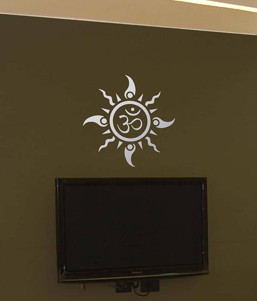 WallDesign Om Sun Tattoo Silver Wall Sticker (Small)