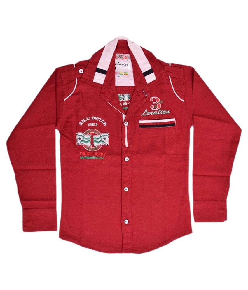     			British Terminal Pack of 1 Boys 100% Cotton Full Sleeves Shirt ( Red )