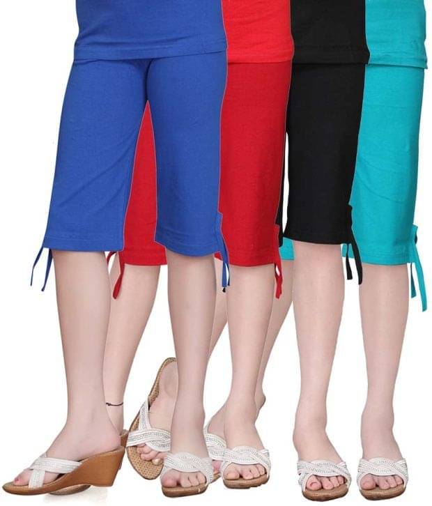     			Sini Mini Pack of 4 Girls Cotton Capris ( Multicolor )