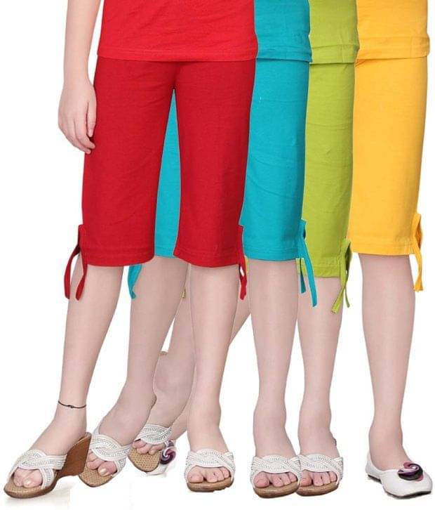     			Sini Mini Pack of 4 Girls Cotton Capris ( Multicolor )