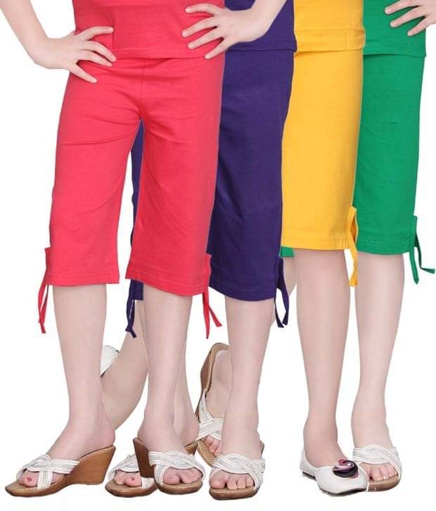     			Sini Mini Pack of 4 Girls Cotton Capris ( Multicolor )