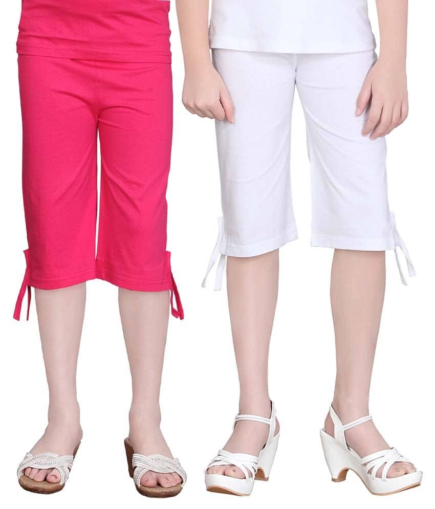 Sini Mini Pack of 2 Girls Cotton Capris ( Multicolor )