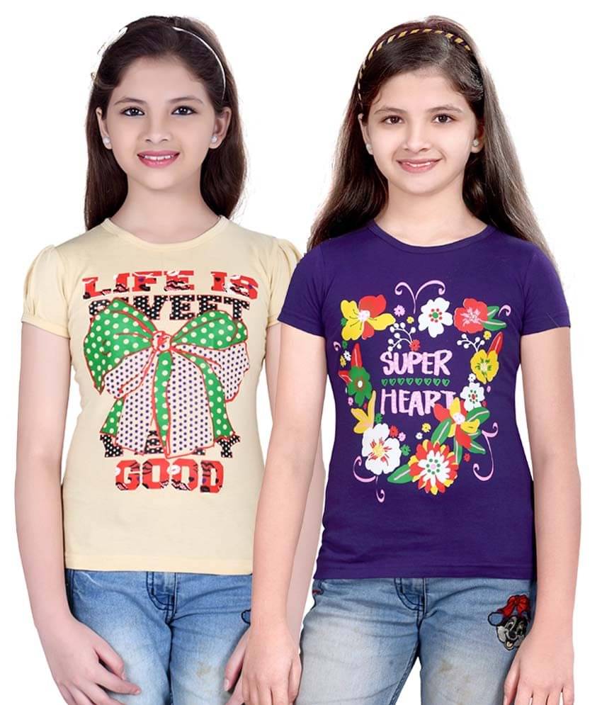     			Sini Mini Pack of 2 Girls 100% Cotton Combos ( Blue )