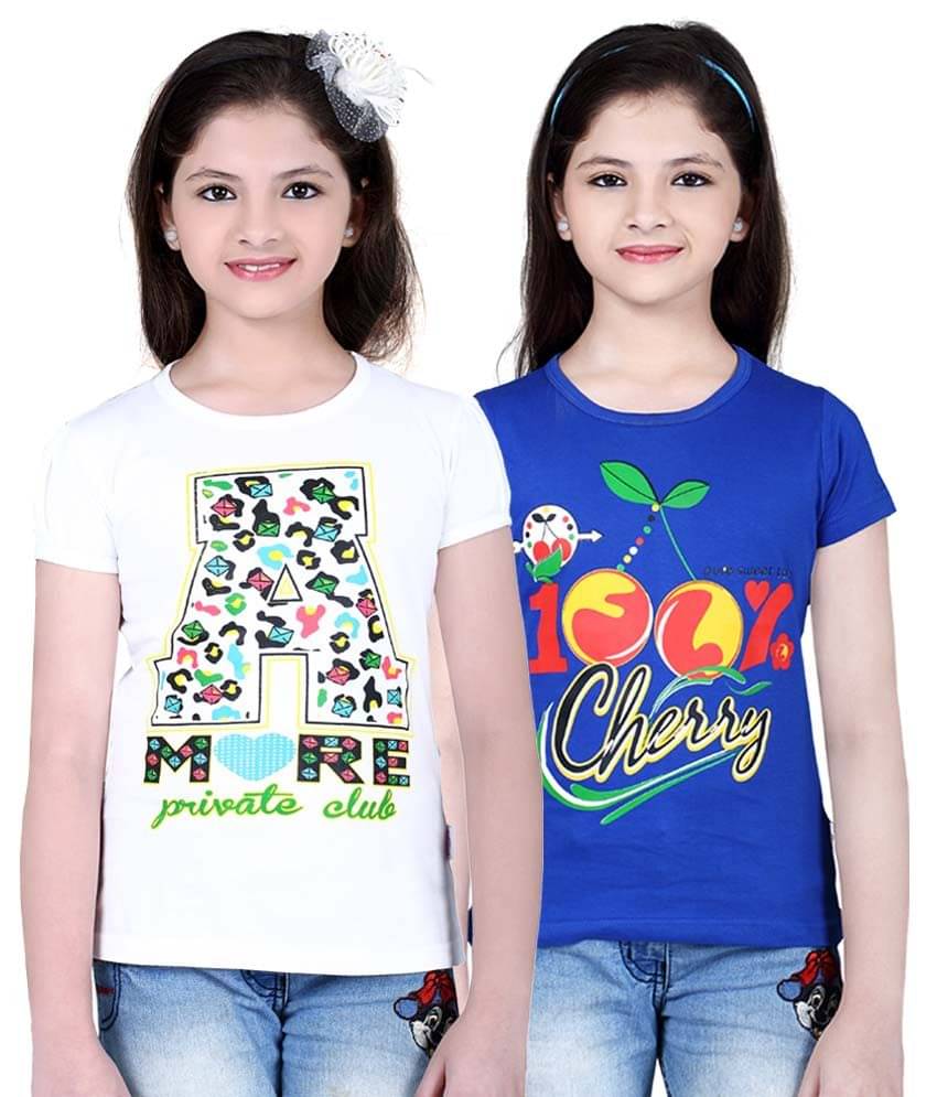     			Sini Mini Pack of 2 Girls 100% Cotton Combos ( Blue )