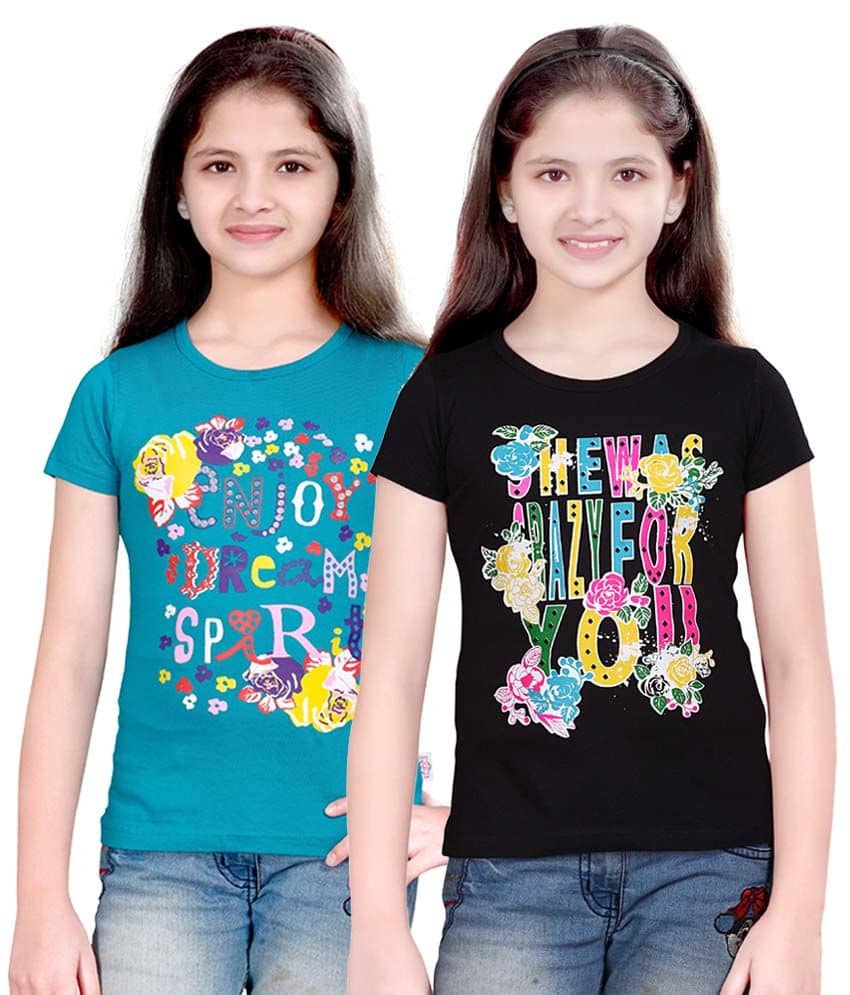 Sini Mini Pack of 2 Girls 100% Cotton Combos ( Blue )