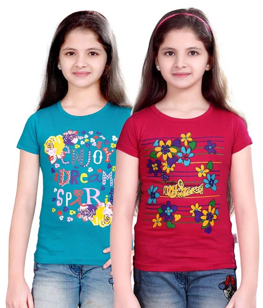    			Sini Mini Pack of 2 Girls 100% Cotton Combos ( Blue )