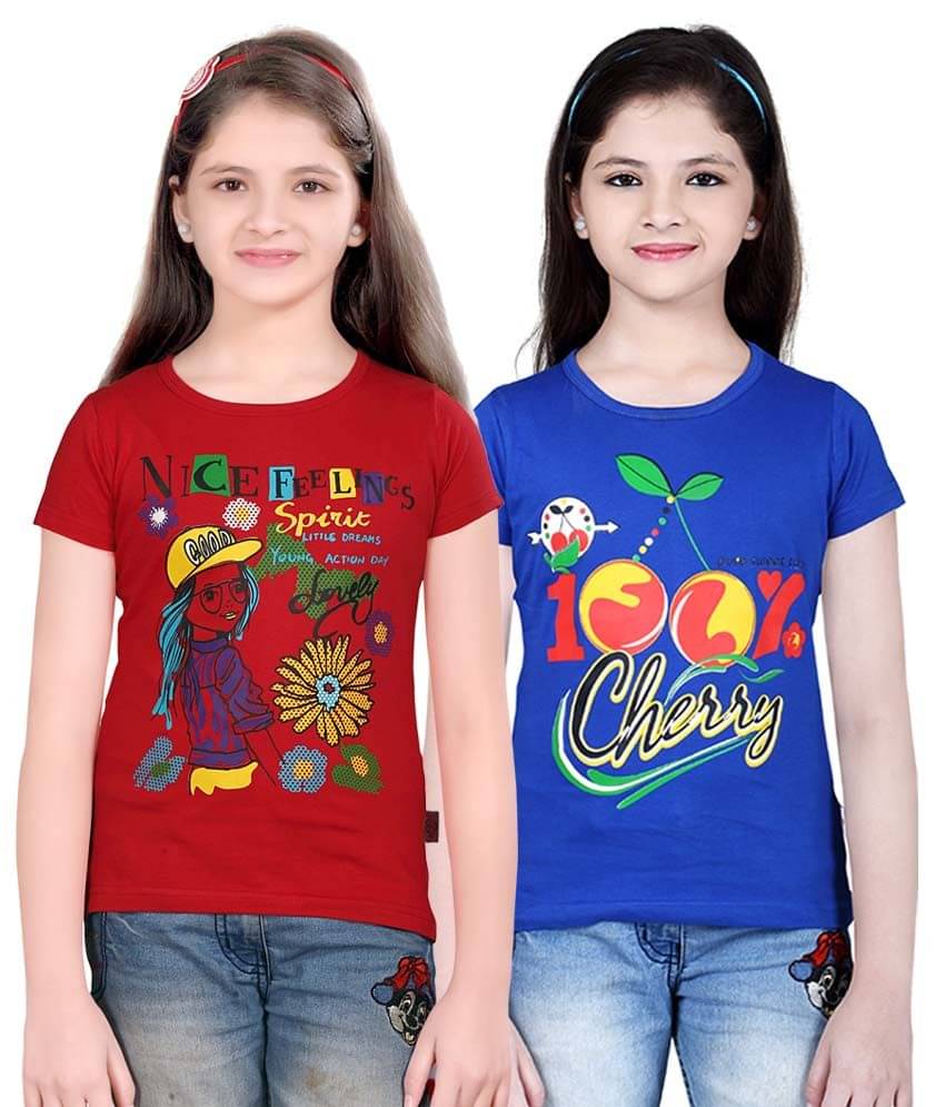     			Sini Mini Pack of 2 Girls 100% Cotton Combos ( Blue )