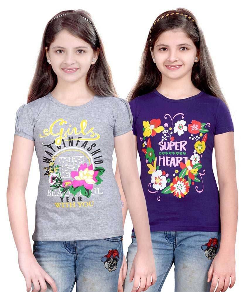     			Sini Mini Pack of 2 Girls 100% Cotton Combos ( Blue )