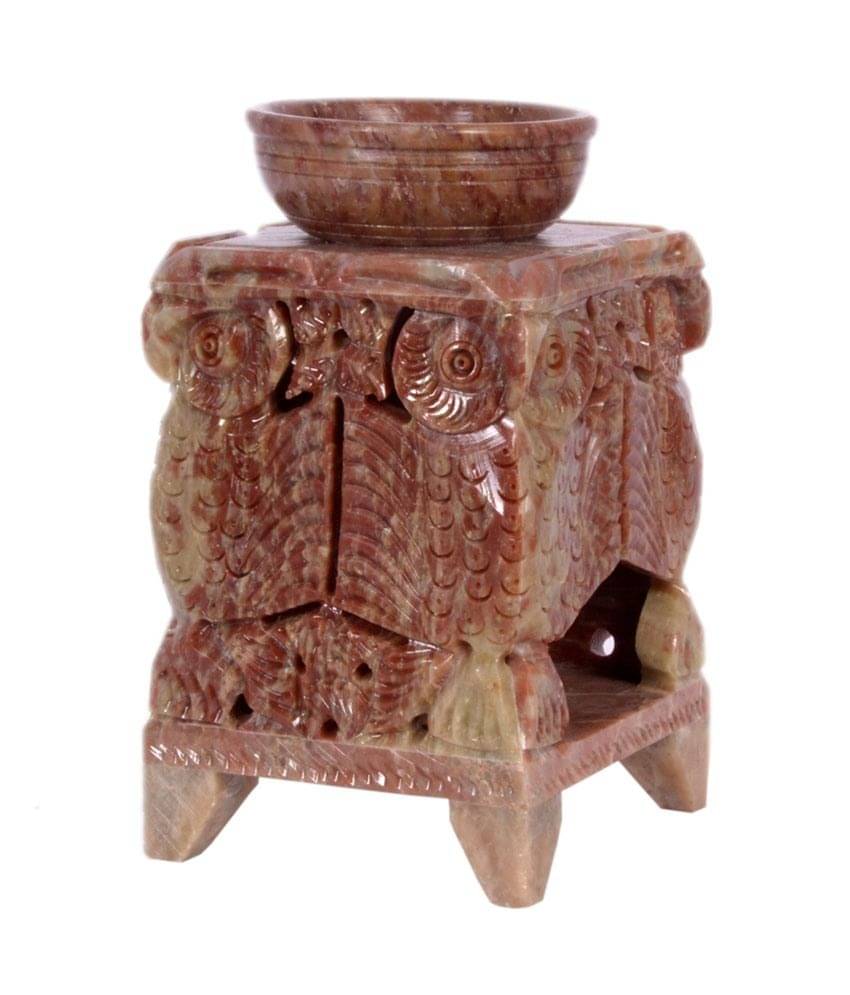     			Avinash Handicrafts Brown Soap Stone Carved Oil Burner With 4 Owl