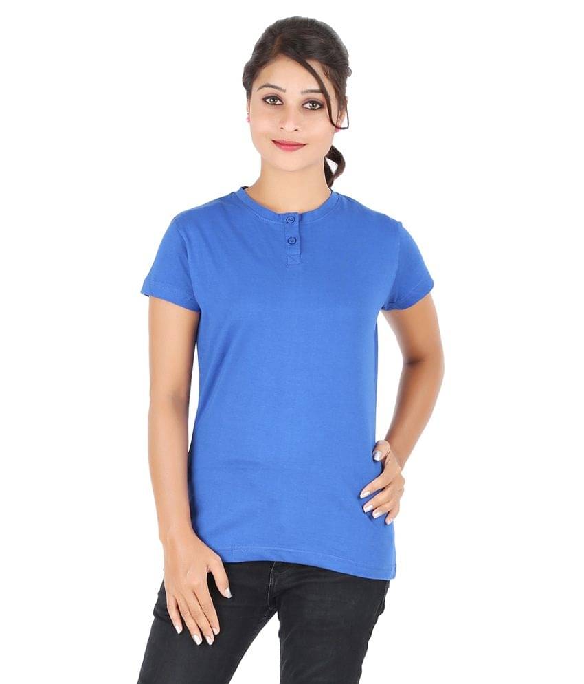 Ap'pulse Women Cotton Solid Regular Fit Round Neck T-Shirt ( Blue ) Ap'pulse Women Cotton Solid Regular Fit Round Neck T-Shirt ( Blue )