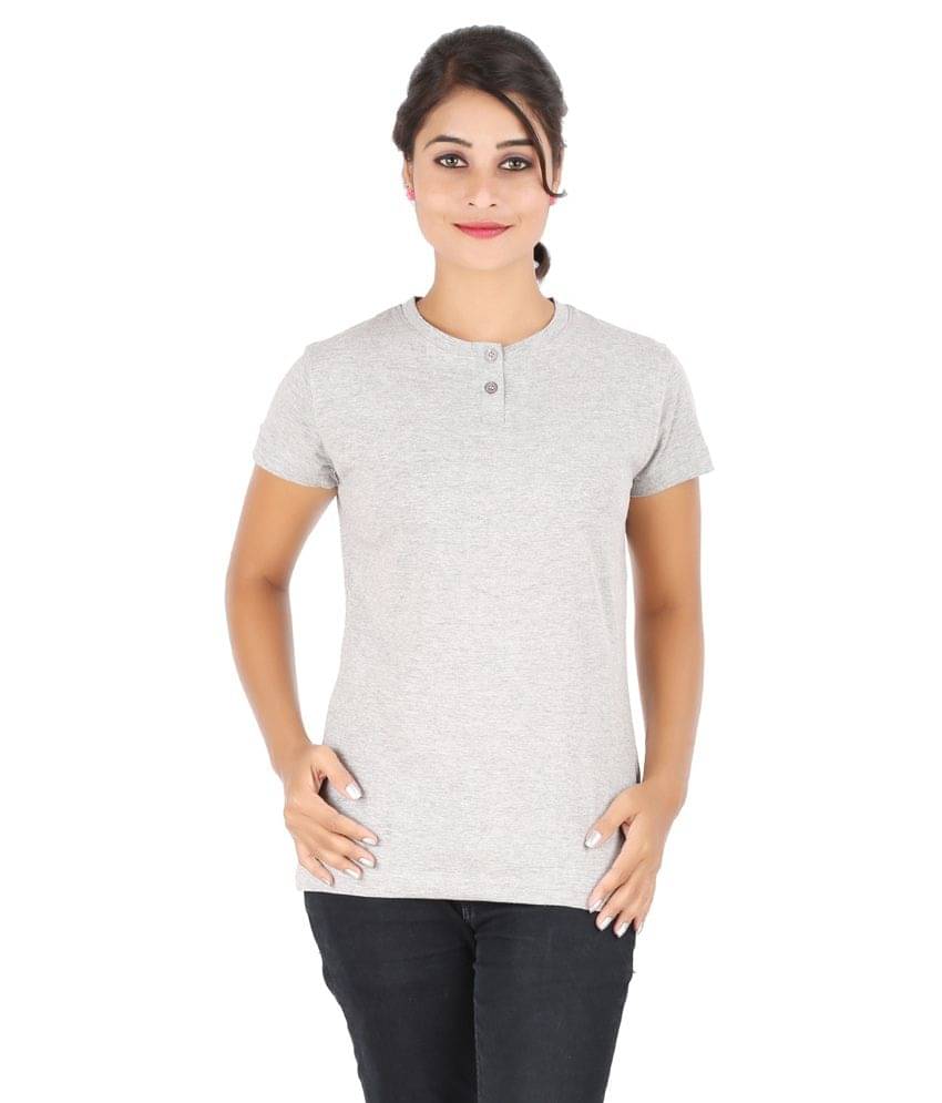     			Ap'pulse Women Cotton Solid Regular Fit Round Neck T-Shirt ( Grey )