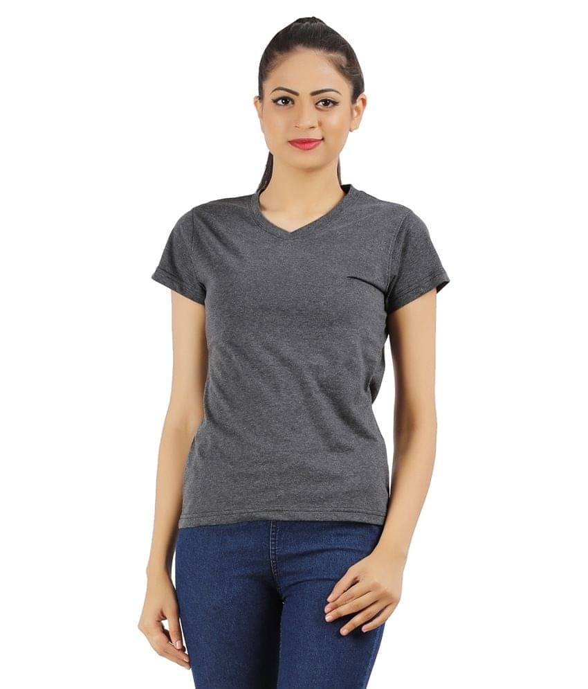 Ap'pulse Women Cotton Solid Regular Fit Round Neck T-Shirt ( Grey ) Ap'pulse Women Cotton Solid Regular Fit Round Neck T-Shirt ( Grey )