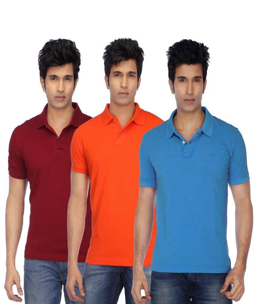 Concepts Multicolor Cotton Blend Half Sleeve Polo T-Shirt - Pack Of 3 Concepts Multicolor Cotton Blend Half Sleeve Polo T-Shirt - Pack Of 3