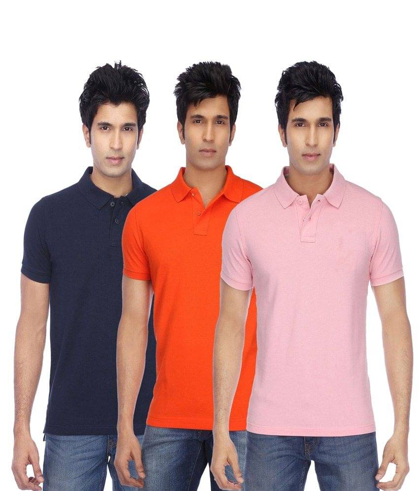 Concepts Multicolor Cotton Blend Half Sleeve Polo T-Shirt - Pack Of 3 Concepts Multicolor Cotton Blend Half Sleeve Polo T-Shirt - Pack Of 3