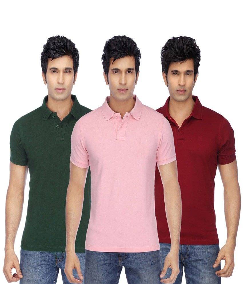    			Concepts Multicolor Cotton Blend Half Sleeve Polo T-Shirt - Pack Of 3