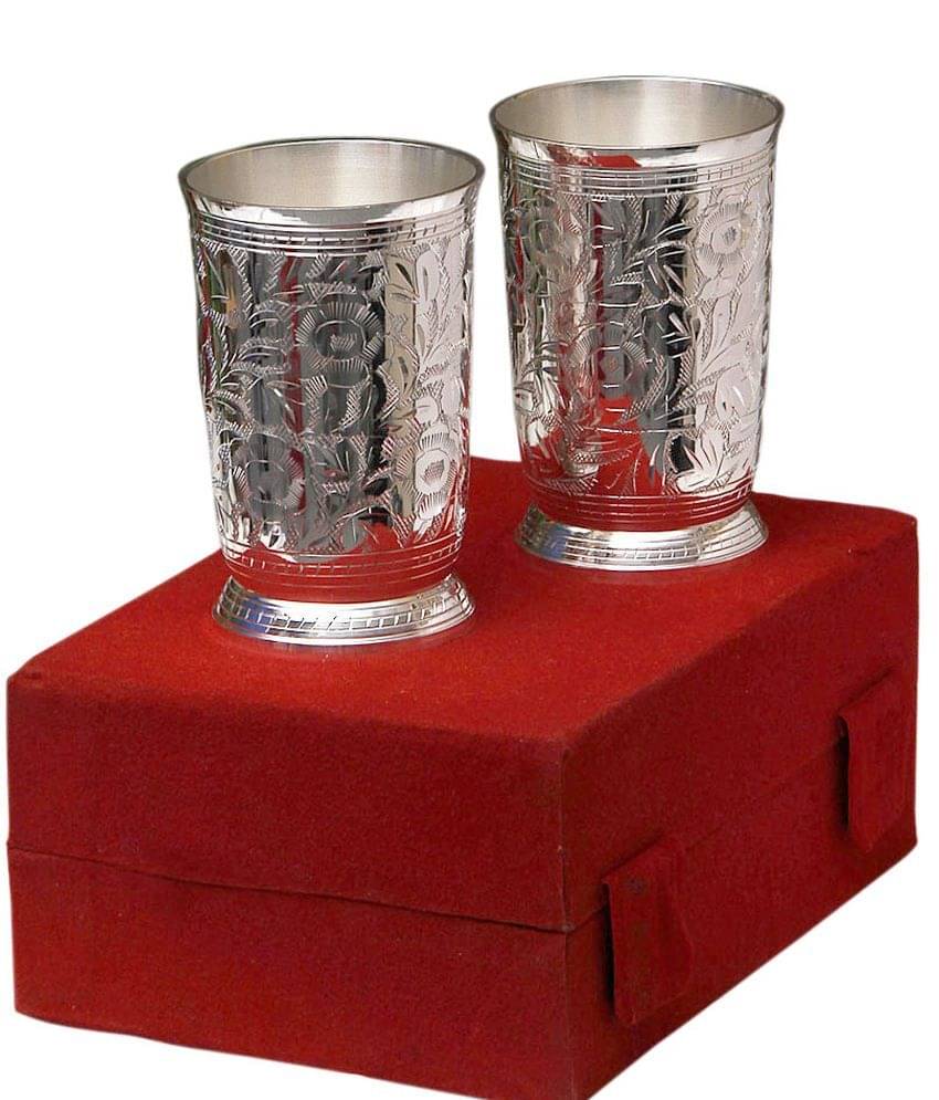     			Urban hemlet Silver Plated Brass Water Glasses Set Of 2 Pcs