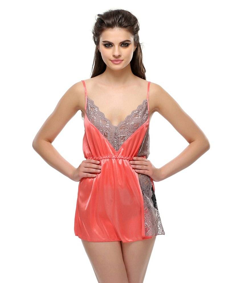     			Clovia Orange Poly Satin Baby Doll Dresses