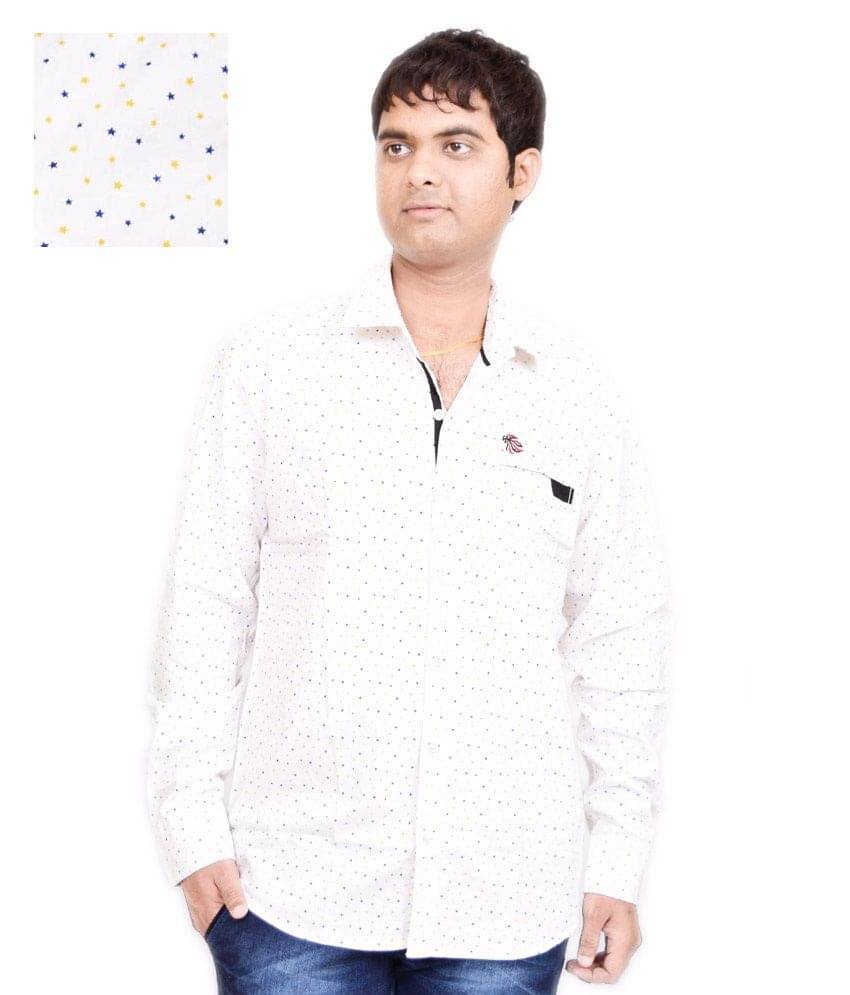     			British Terminal White Cotton Printed Casual Shirt For Men