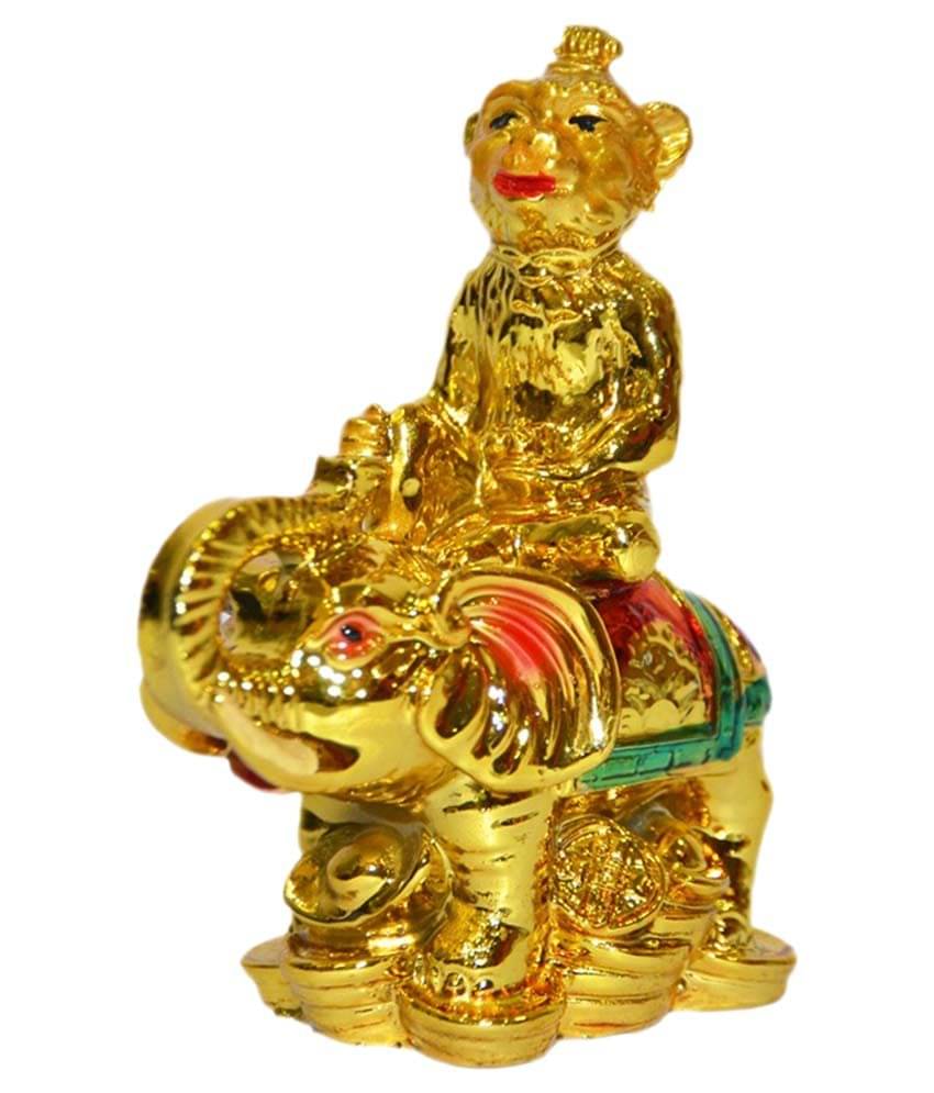     			Vastughar Golden Resin Fengshui Monkey on Elephant