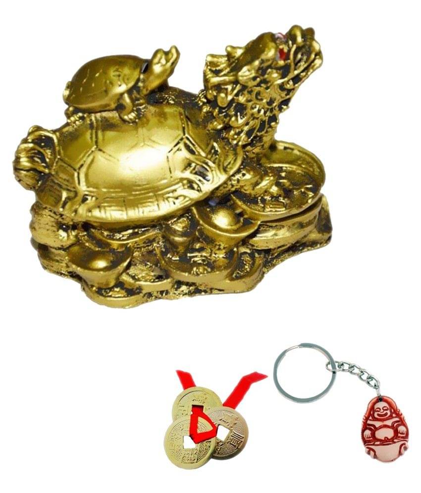     			Subh Store Feng Shui Dragon Tortoise with Child with Lucky Coin Set and Key Chain