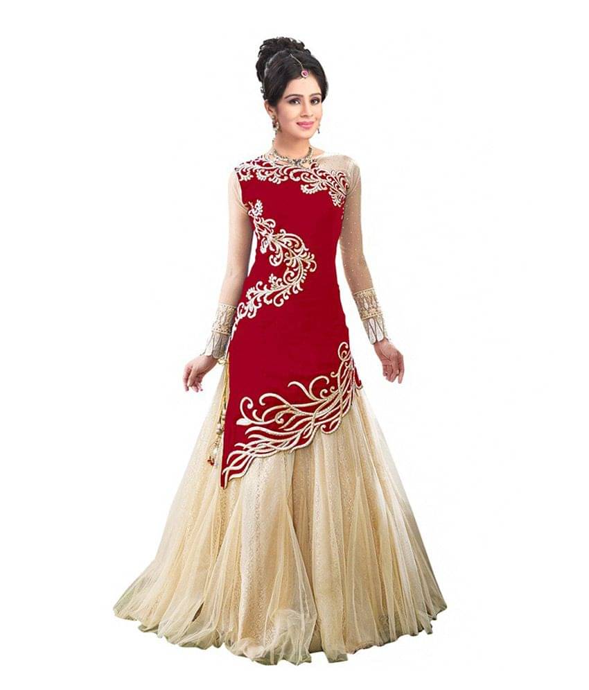     			FASHION GALLERIA Women Georgette Kurti With Skirt ( Red )