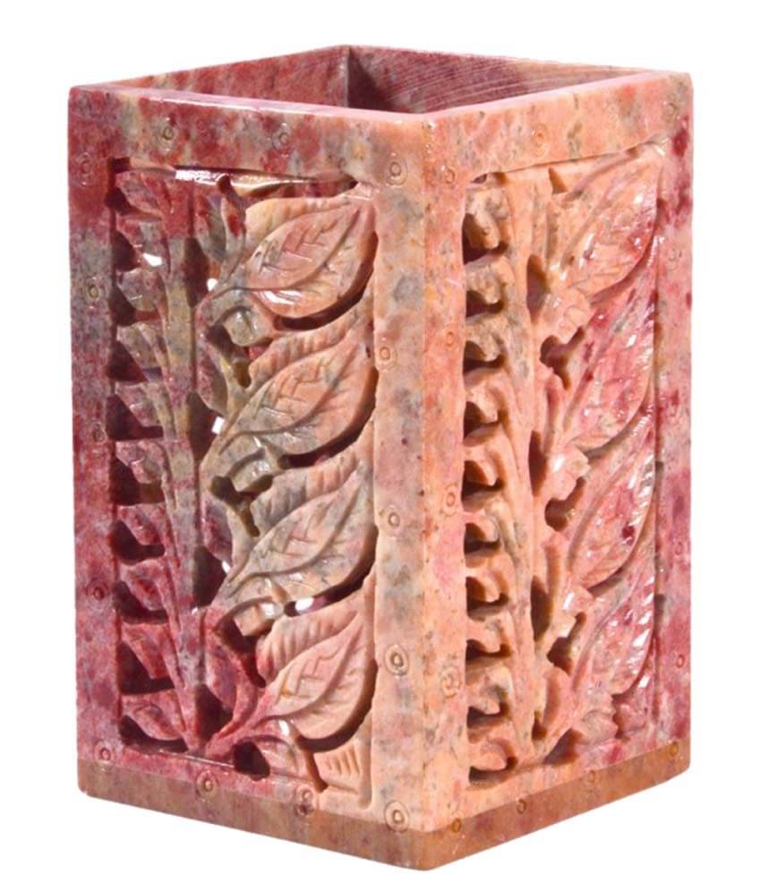     			Avinash Handicrafts Soap Stone Carved Square Pen Stand 4 x 2.5 Inch