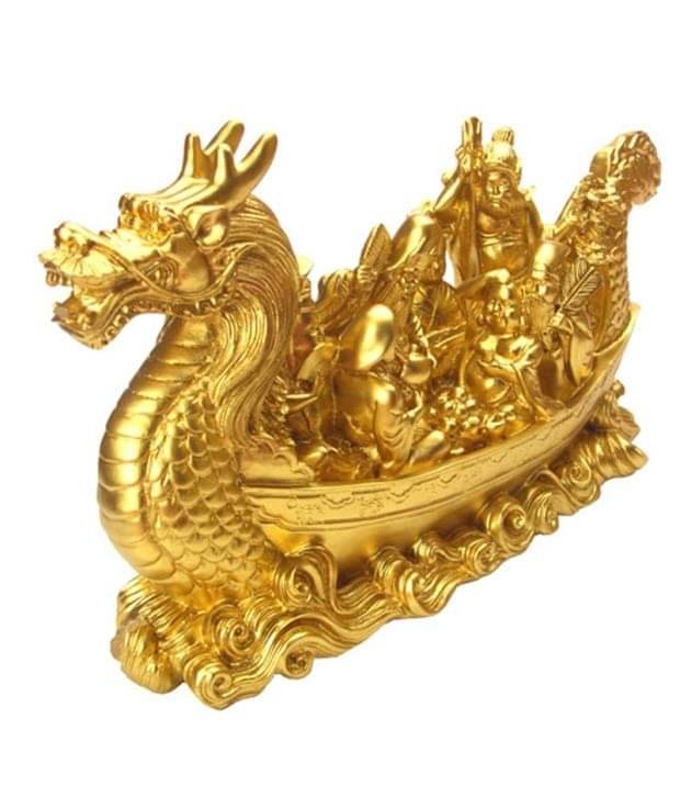 Religious Kart Golden Polyresin Feng Shui Dragon Wealth Ship Religious Kart Golden Polyresin Feng Shui Dragon Wealth Ship