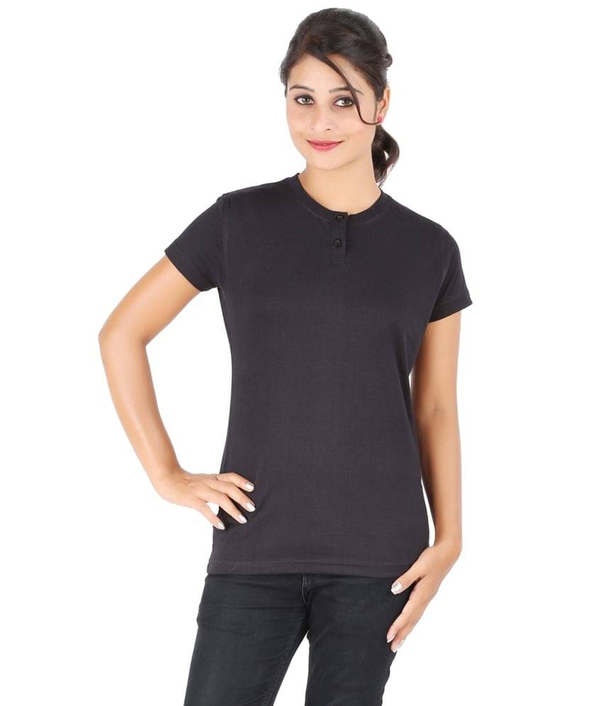     			Ap'pulse Women Cotton Solid Regular Fit Round Neck T-Shirt ( Black )