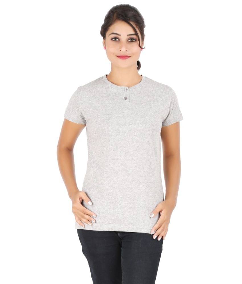     			Ap'pulse Women Cotton Solid Regular Fit Round Neck T-Shirt ( Grey )