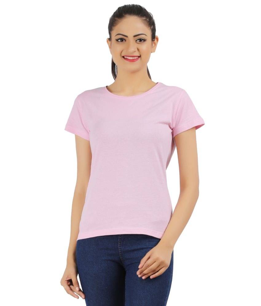     			Ap'pulse Women Cotton Solid Regular Fit Round Neck T-Shirt ( Pink )