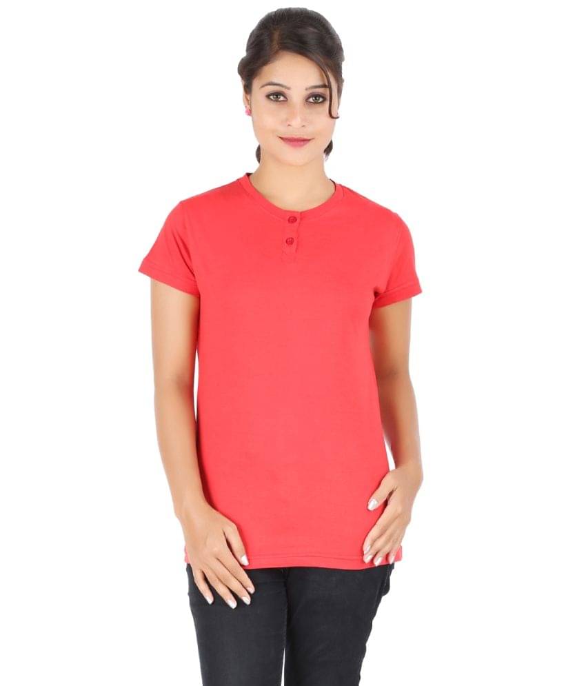 Ap'pulse Women Cotton Solid Regular Fit Round Neck T-Shirt ( Red ) Ap'pulse Women Cotton Solid Regular Fit Round Neck T-Shirt ( Red )
