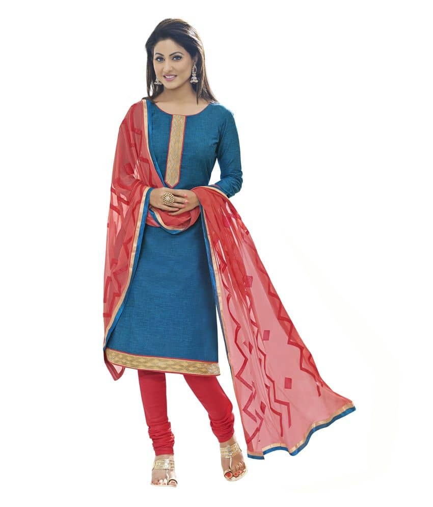 Blue - 3pc Karnataka Weave Cotton Unstitched Khun Dress Material 06