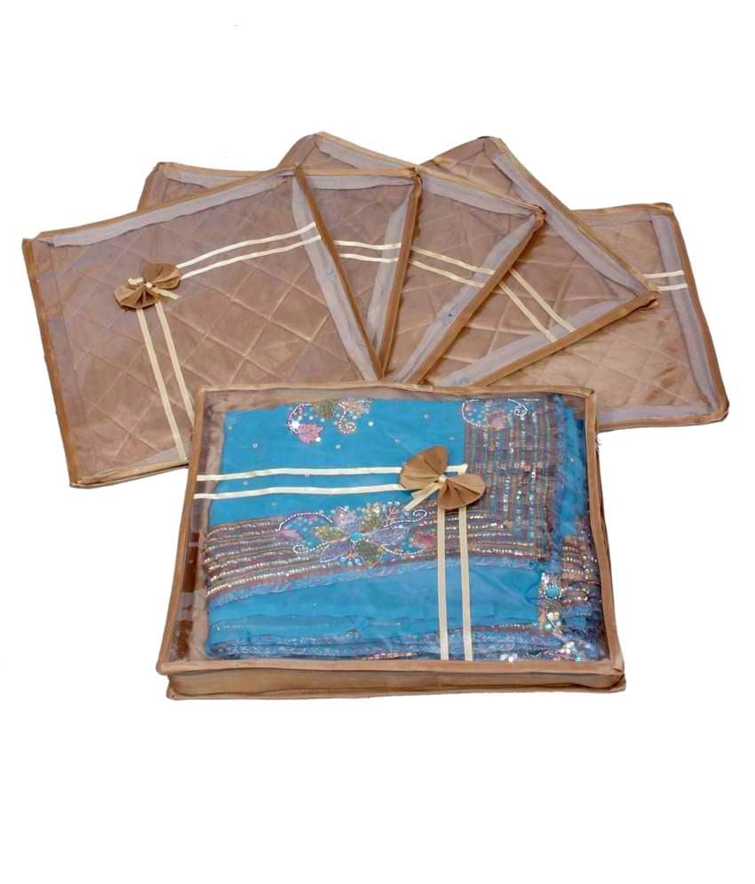 Premum Qualty Satin Cloth Storage & Organizer ( Pack of 6 ) Gold Saree Cover