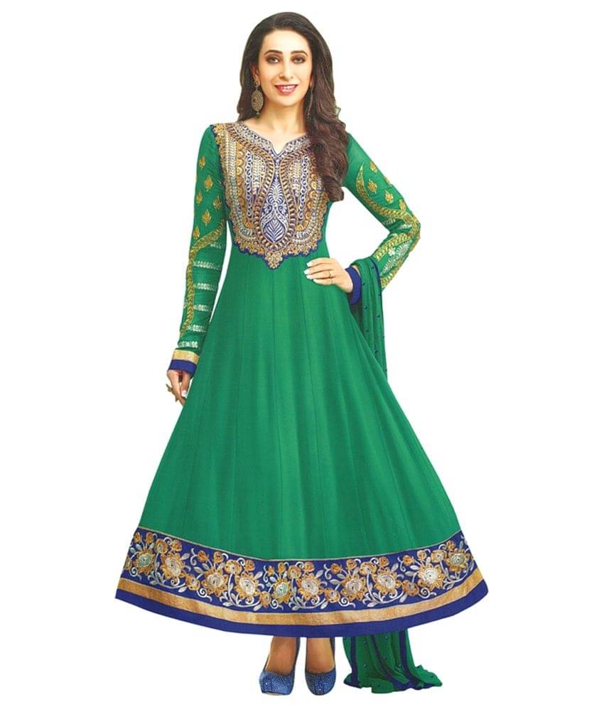     			Reya Green and Beige Georgette Anarkali Semi-Stitched Suit