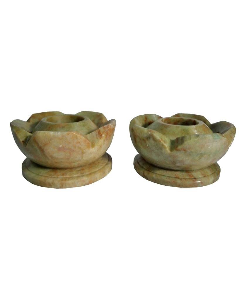 Avinash Handicrafts Soapstone Carved Flower Shape Candle Stand - Set Of 2 Avinash Handicrafts Soapstone Carved Flower Shape Candle Stand - Set Of 2