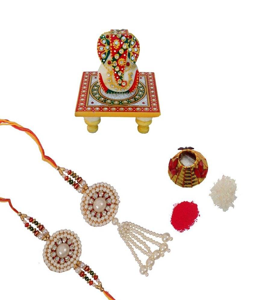 eCraftIndia Single Designer Rakhi with Lord Ganesha Marble Chowki & Roli Tikka Matki eCraftIndia Single Designer Rakhi with Lord Ganesha Marble Chowki & Roli Tikka Matki