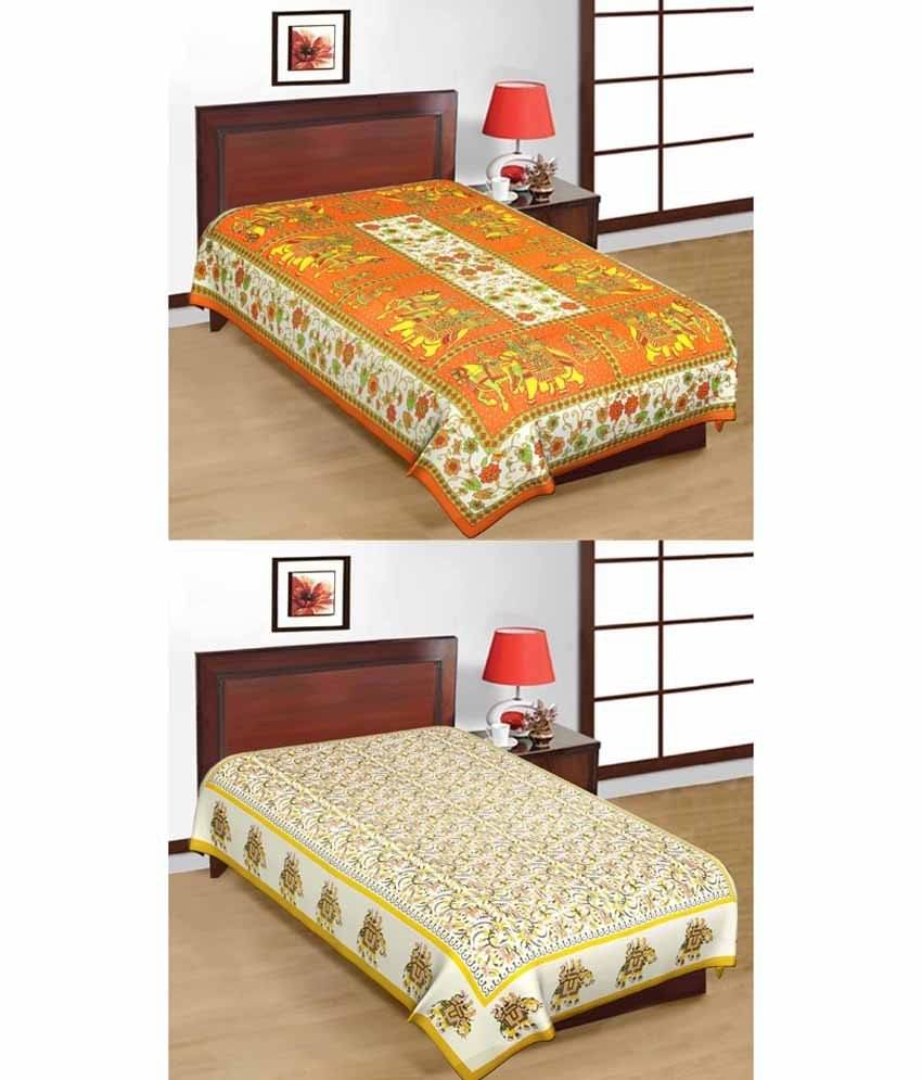 UniqChoice Rajasthani Traditional Printed 2 Single Bed Sheet Combo     			UniqChoice Rajasthani Traditional Printed 2 Single Bed Sheet Combo