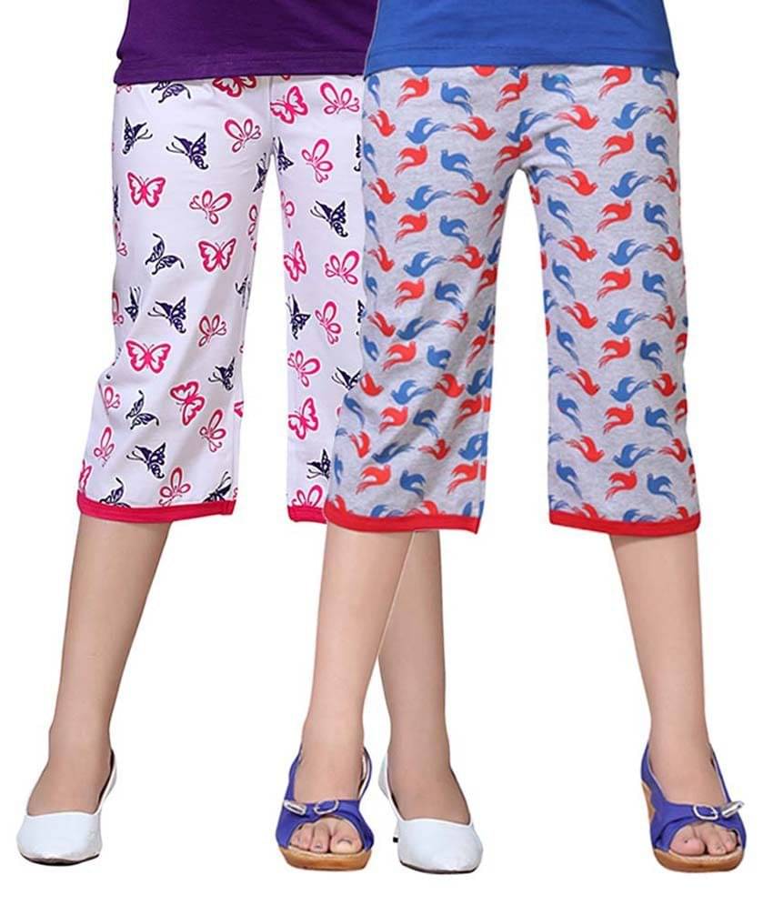     			Sini Mini Pack of 2 Girls Cotton Capris ( Multi )