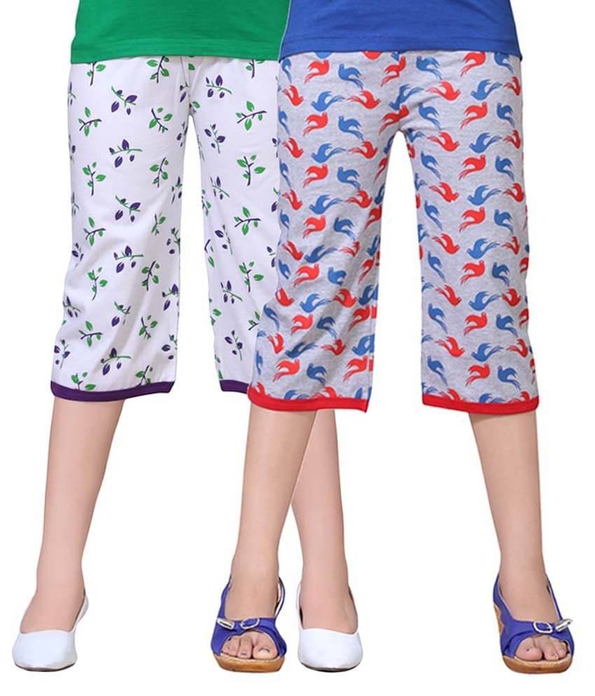     			Sini Mini Pack of 2 Girls Cotton Capris ( Multi )