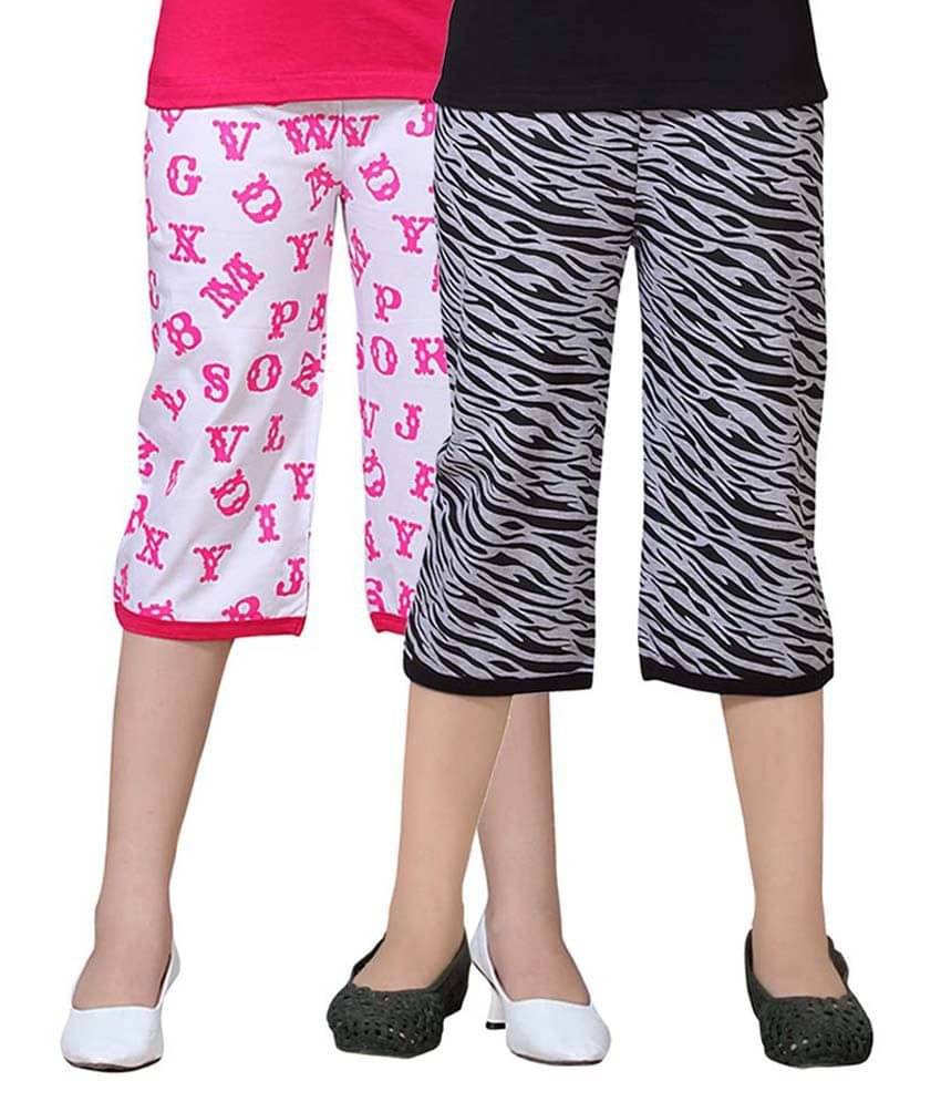    			Sini Mini Pack of 2 Girls Cotton Capris ( Multicolor )