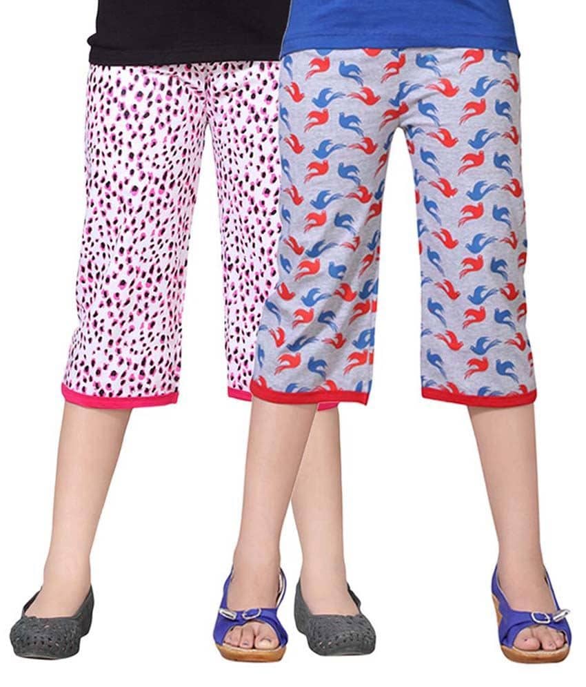 Sini Mini Pack of 2 Girls 100% Cotton Capris ( Multi )