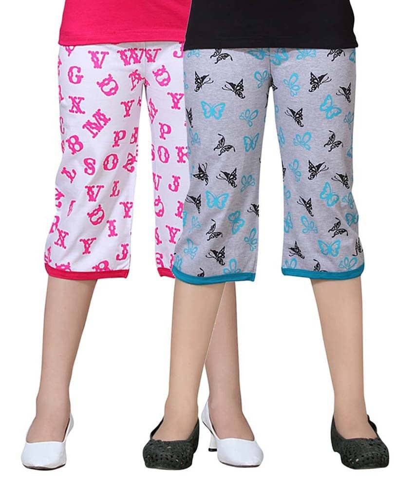 Sini Mini Girls Cotton Capris ( Multi )