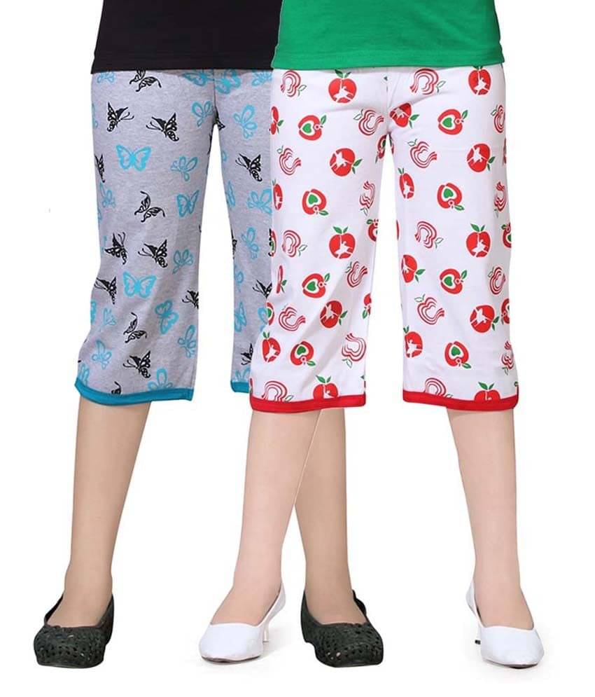     			Sini Mini Pack of 2 Girls 100% Cotton Capris ( Multi )