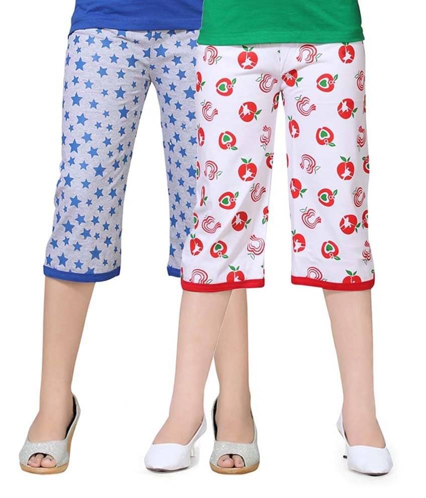     			Sini Mini Pack of 2 Girls Cotton Capris ( Multicolor )